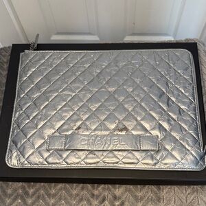 CHANEL Silver Quilted Pouch
